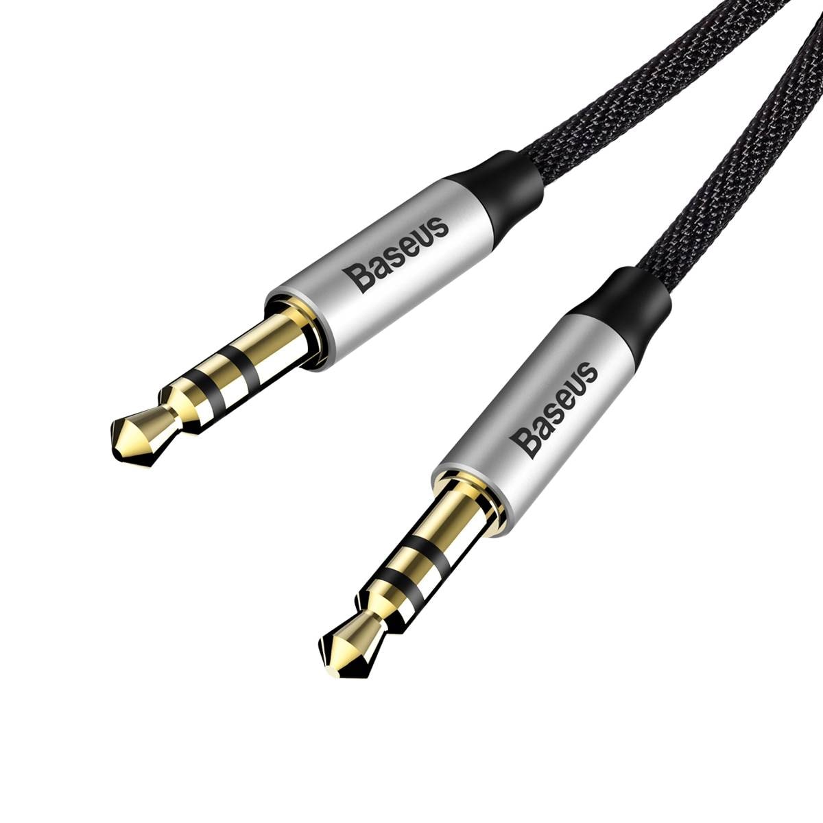 Baseus Yiven M30 stereo AUX 3,5 mm lydkabel med minijack hann 1 m sølv-svart (CAM30-BS1)
