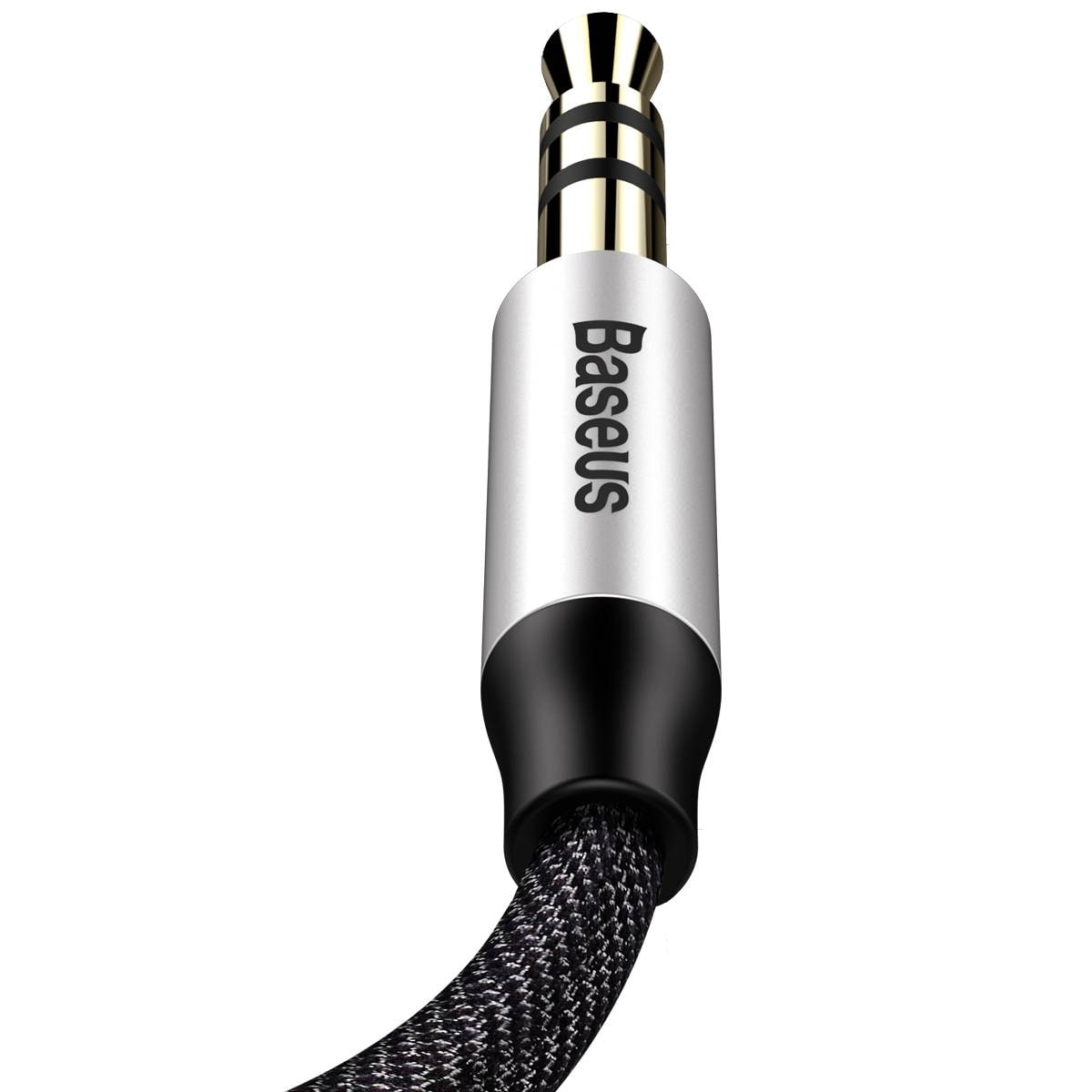 Baseus Yiven M30 stereo AUX 3,5 mm lydkabel med minijack hann 1 m sølv-svart (CAM30-BS1)