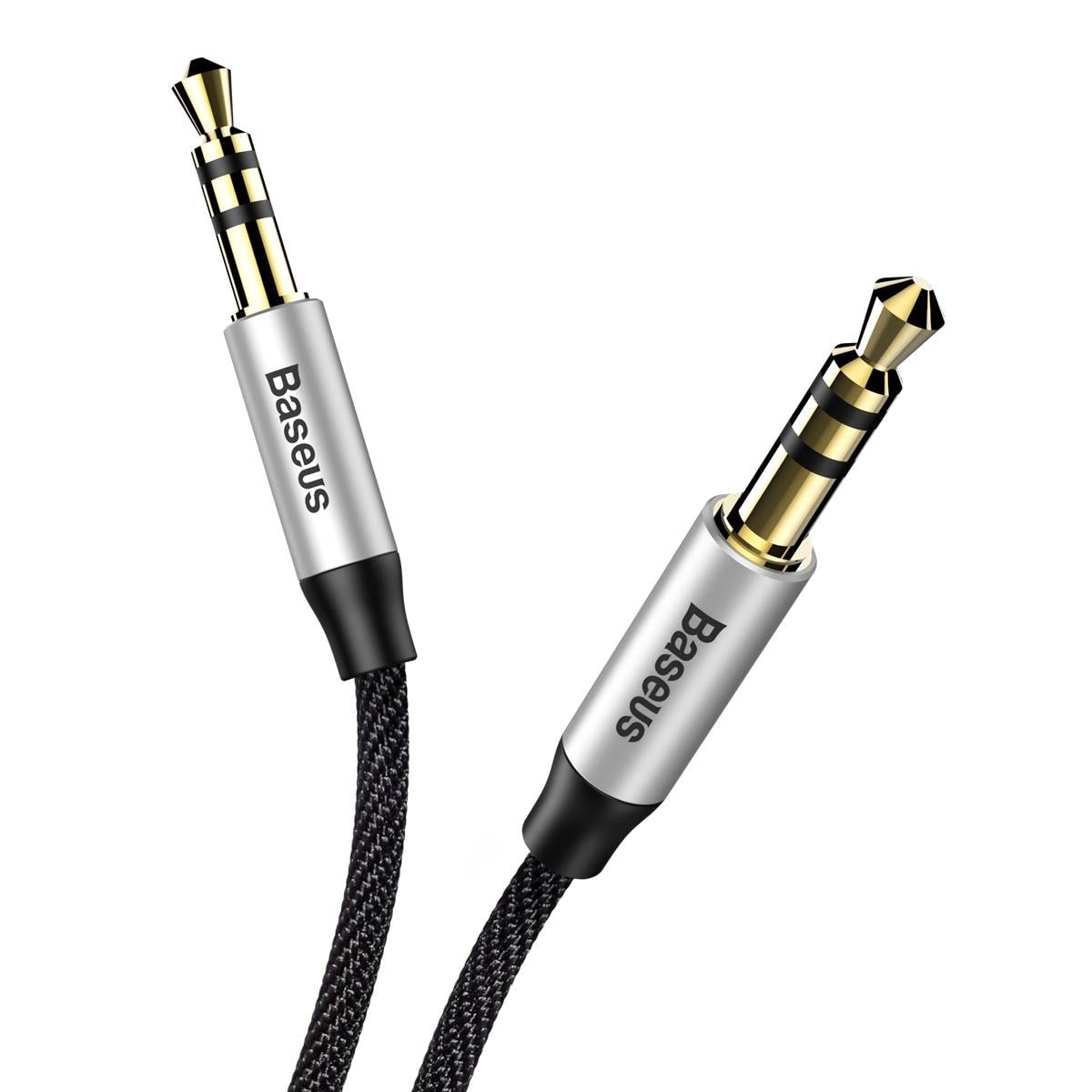 Baseus Yiven M30 stereo AUX 3,5 mm lydkabel med minijack hann 1 m sølv-svart (CAM30-BS1)