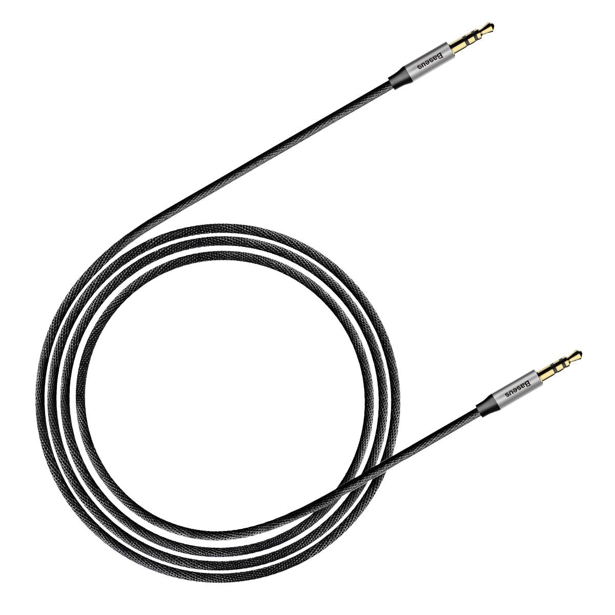 Baseus Yiven M30 stereo AUX 3,5 mm lydkabel med minijack hann 1 m sølv-svart (CAM30-BS1)