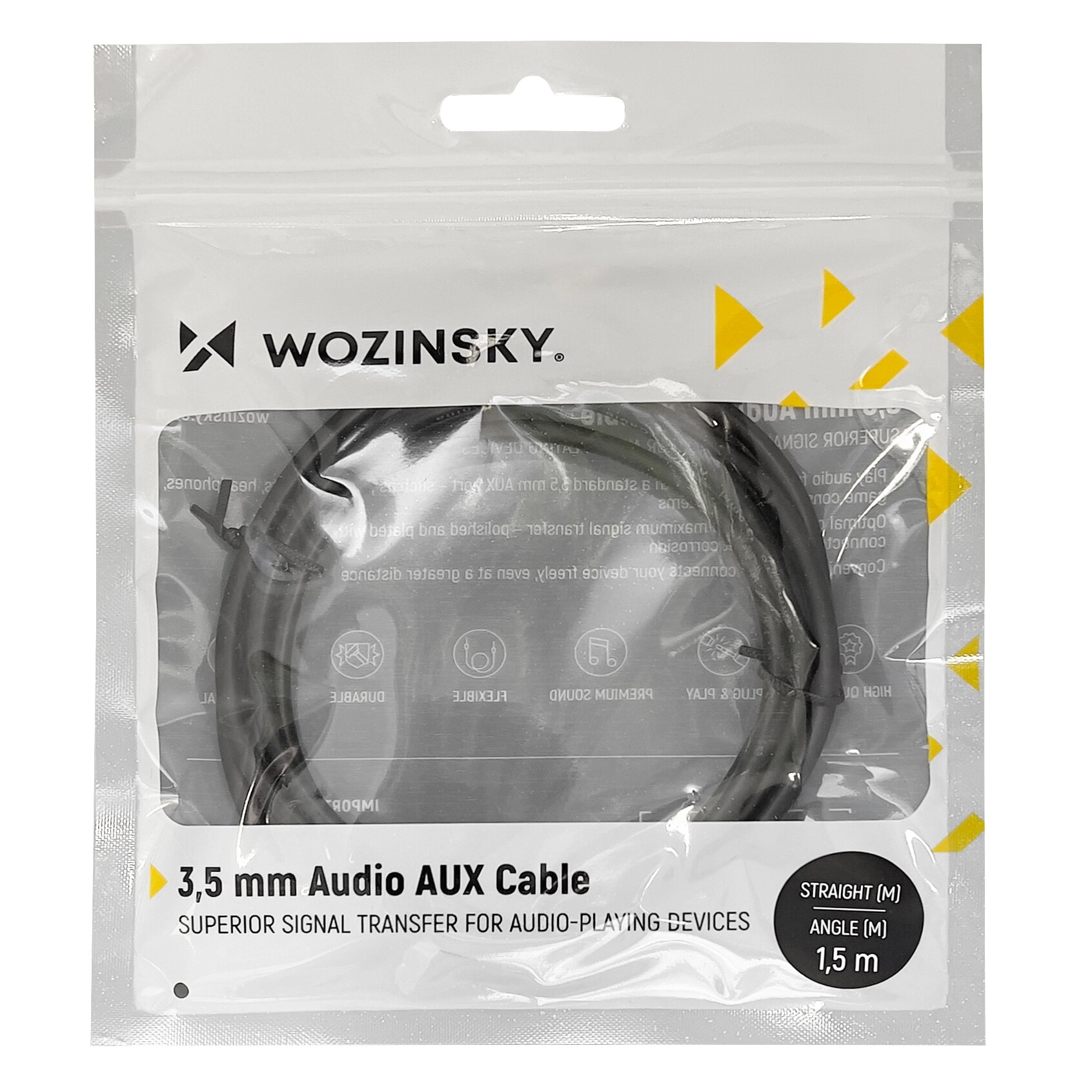 Wozinsky AUX-kabel vinklet (hann-hann) minijack-kabel 2 m svart