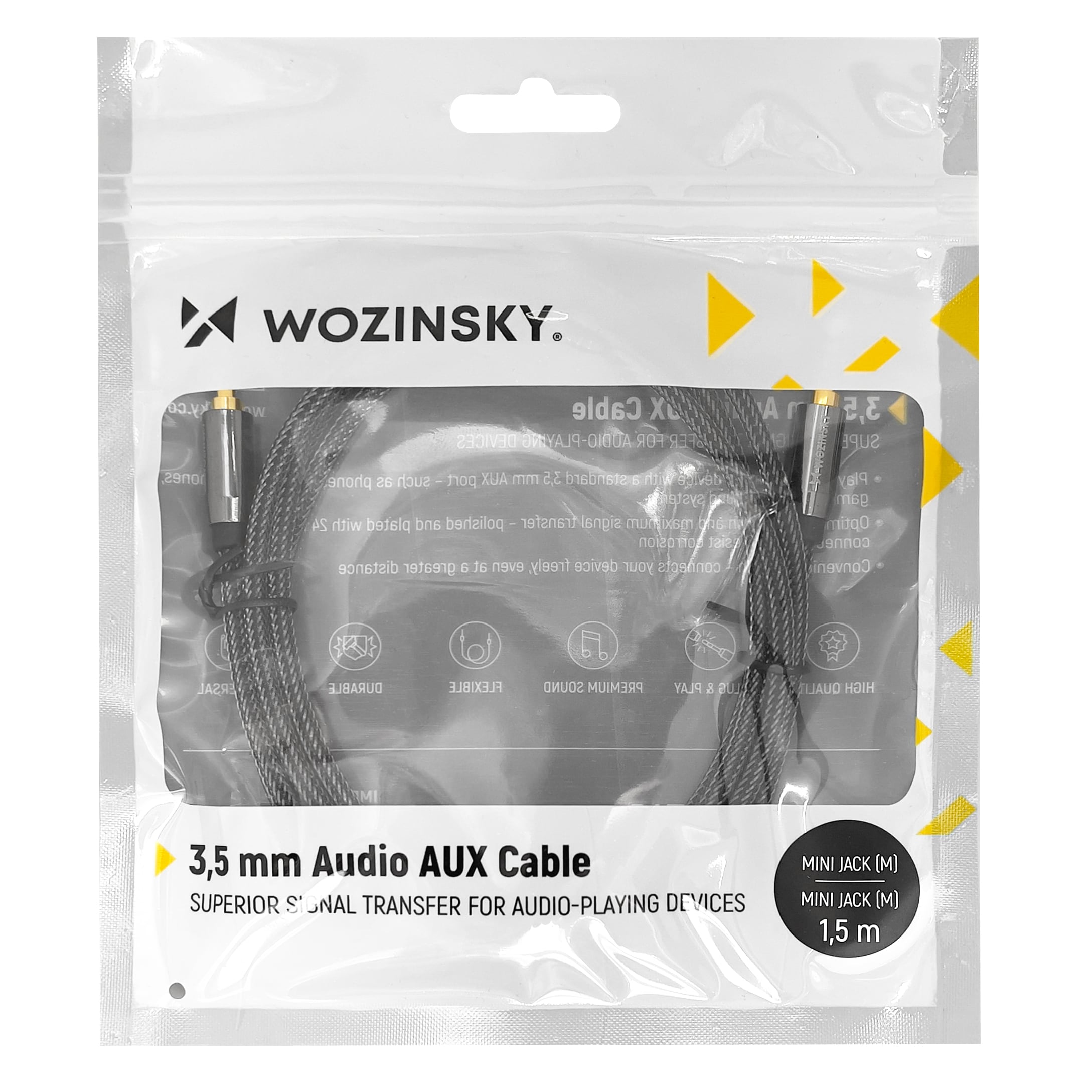 Wozinsky universal minijack-kabel 2x AUX-kabel 1,5 m svart