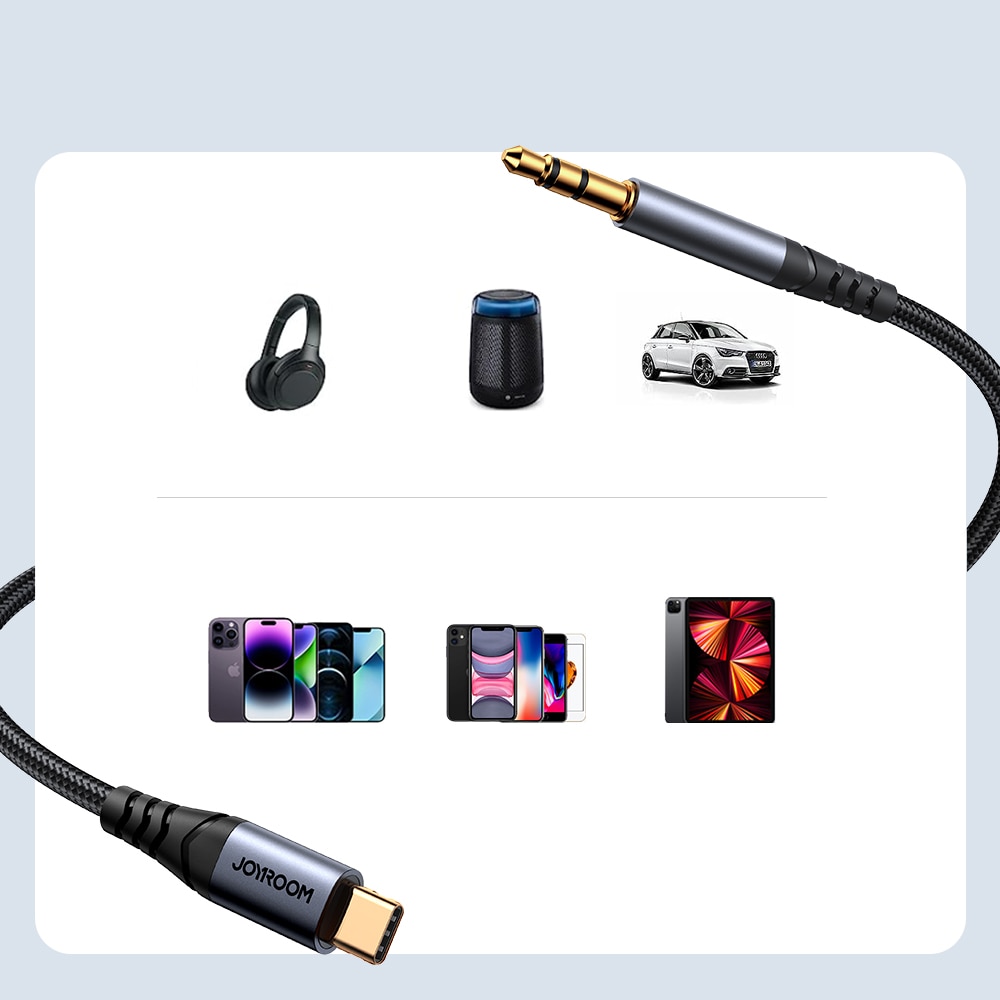Joyroom Audio Transfer Series SY-A07 Mini-jack 3,5 mm/USB-C-kabel 1,2 m - svart
