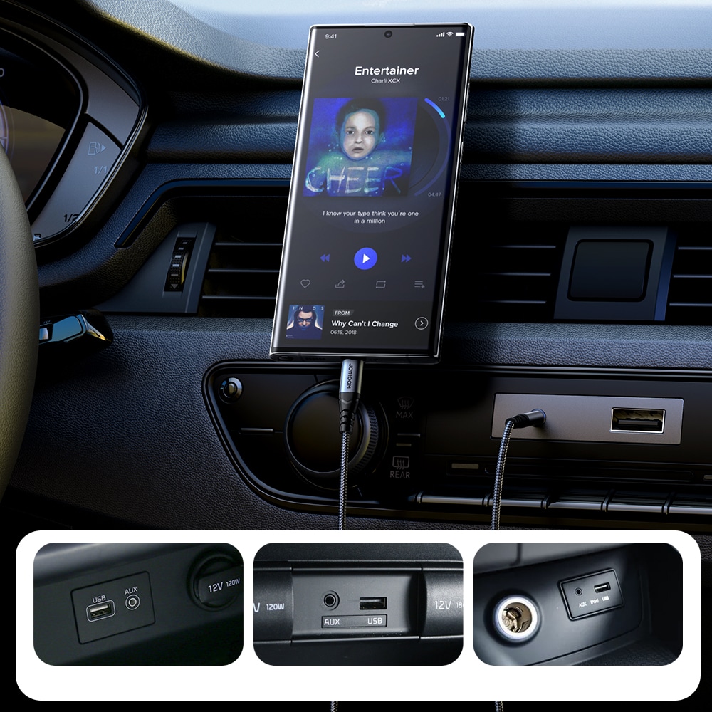 Joyroom Audio Transfer Series SY-A07 Mini-jack 3,5 mm/USB-C-kabel 1,2 m - svart
