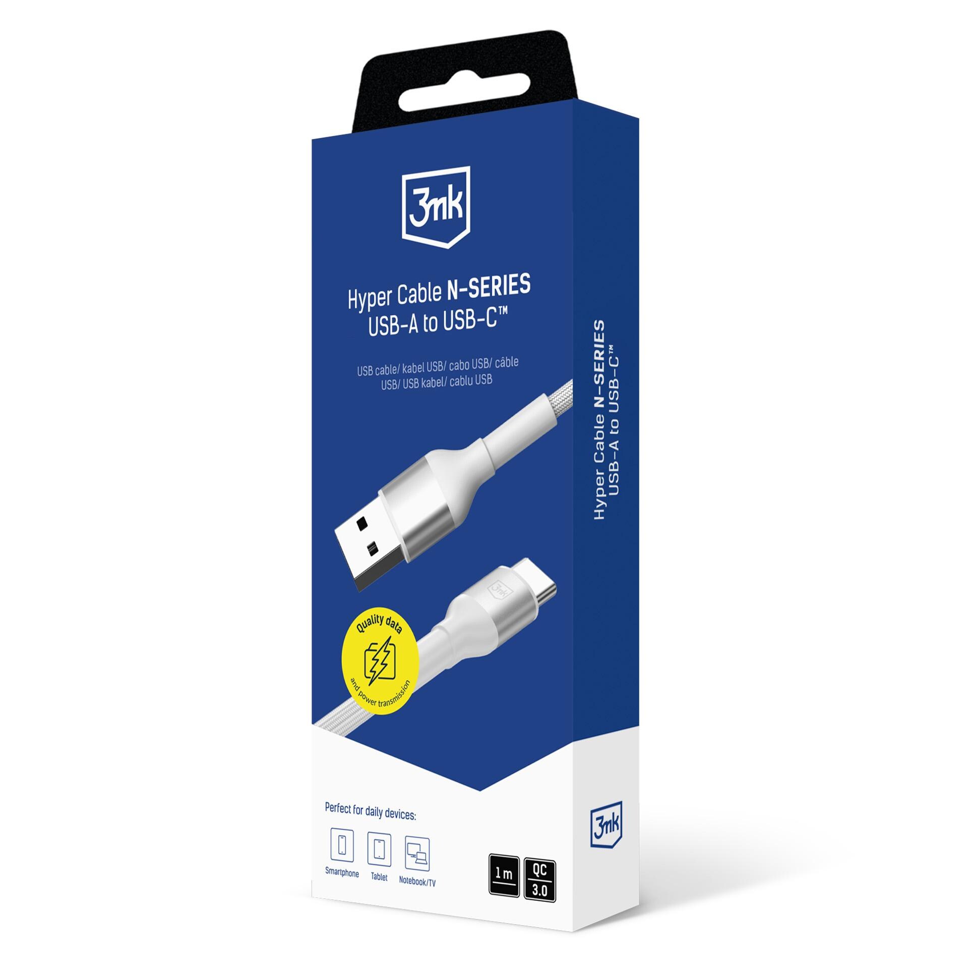 3mk Hyper Cable N-SERIES USB-A / USB-C 1m 9V/2A 18W / hvit