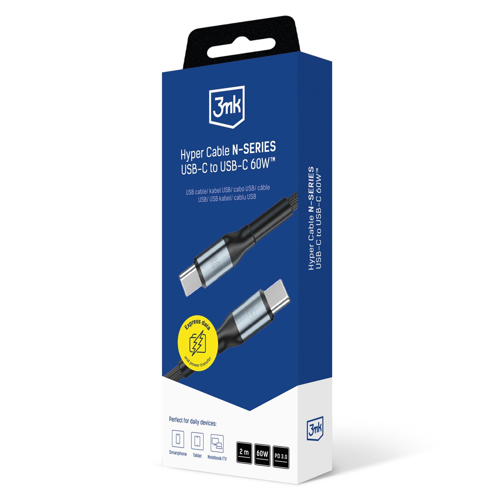 3mk Hyper Cable 3mk Hyper Cable N-SERIES USB-C / USB-C 2m 20V/3A 60W / svart