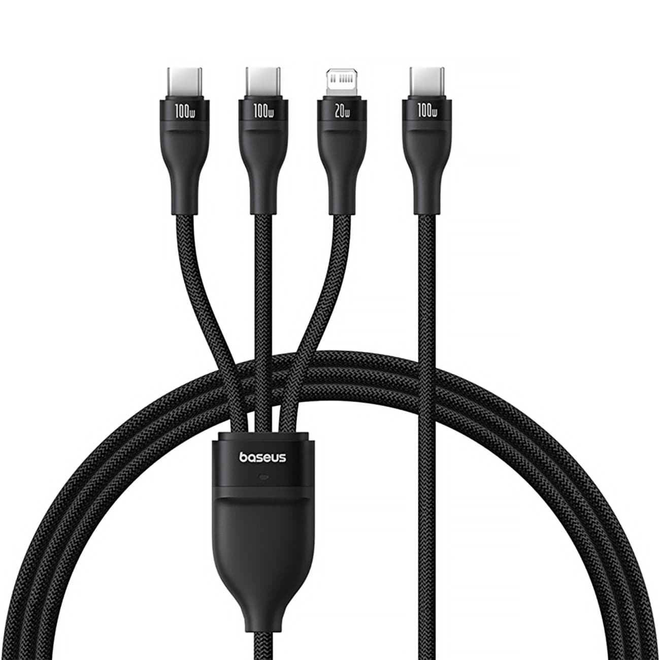 Baseus Flash Series 3 3in1-kabel 100W USB-C - USB-C+USB-C+ Lightning 1,5 m + 3 x 0,25 m - svart