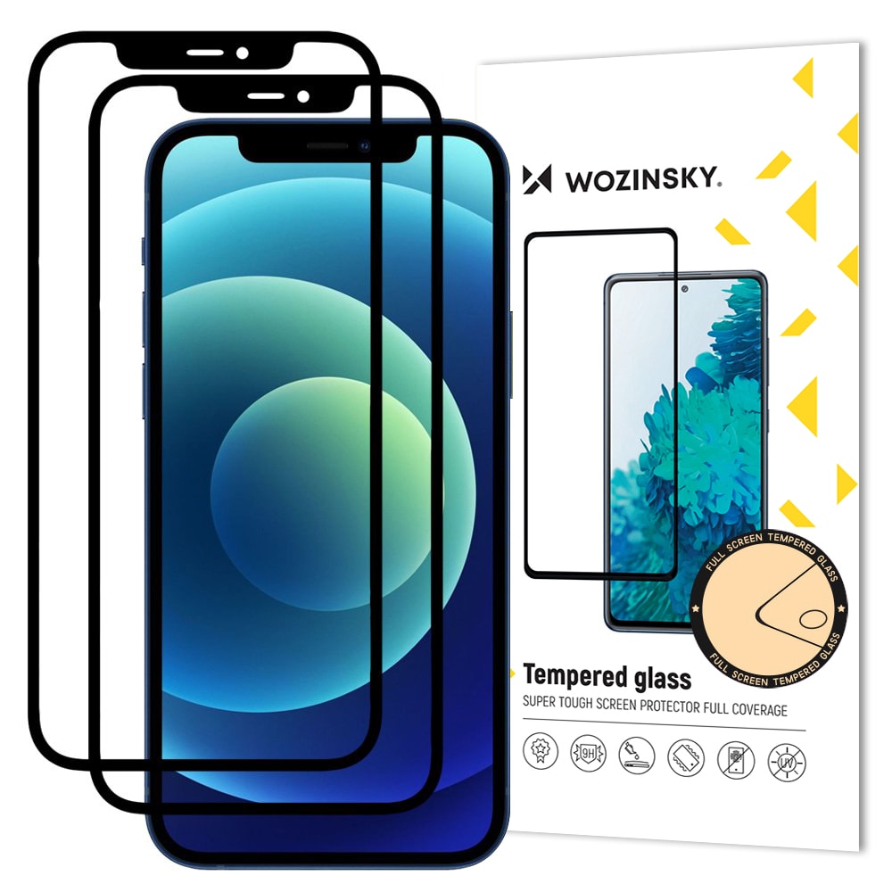 Wozinsky 2x Herdet Glass Full Lim Super Tough Skjermbeskytter for iPhone 12 Pro / 12, Svart