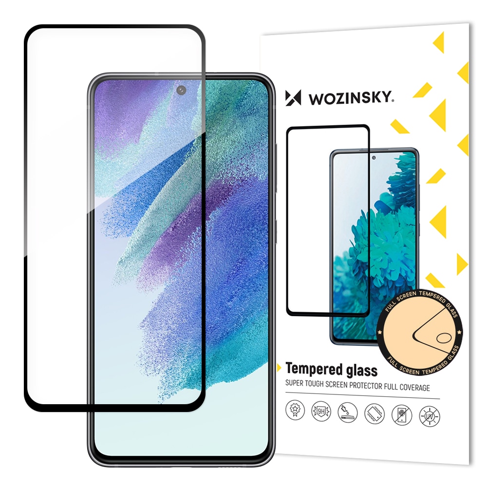 Wozinsky Herdet glass Super Tough skjermbeskytter for Samsung Galaxy S21 FE, svart, rammevennlig