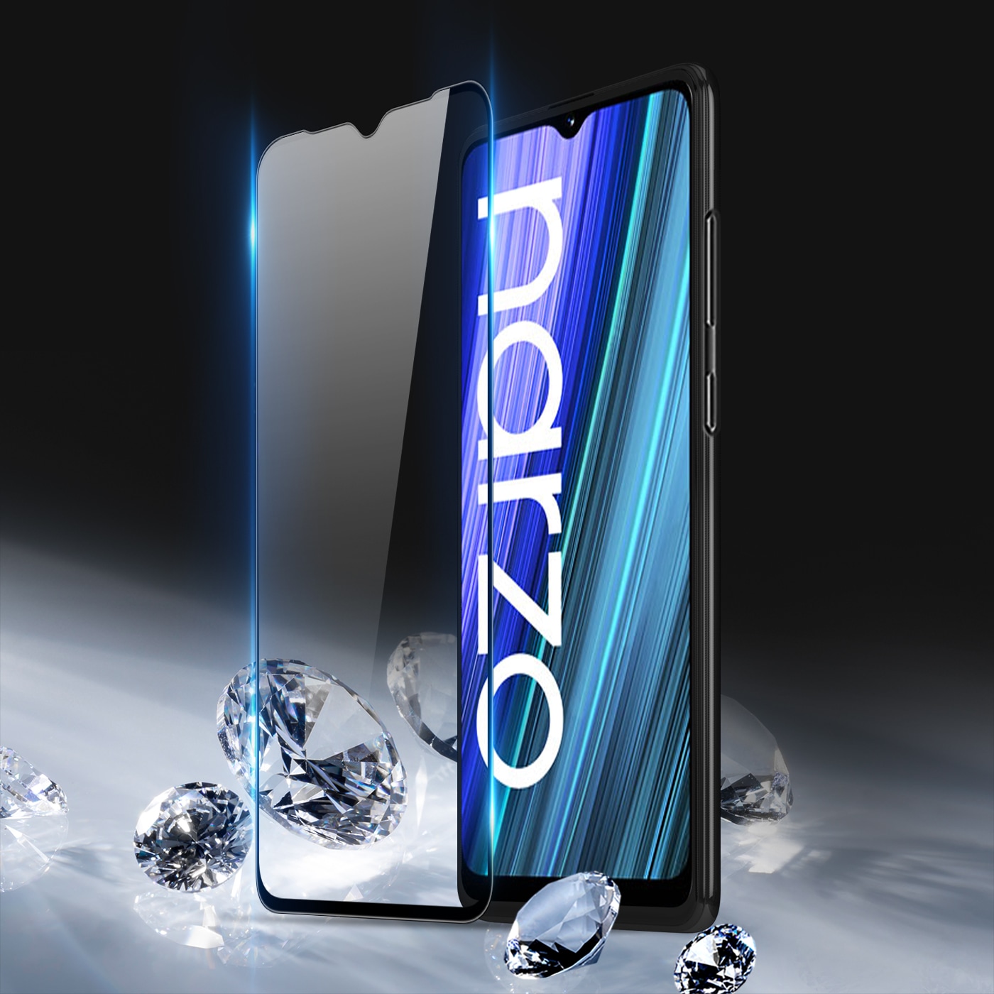 Dux Ducis 9D herdet glass og ramme svart for Realme Narzo 50A (etuivennlig)