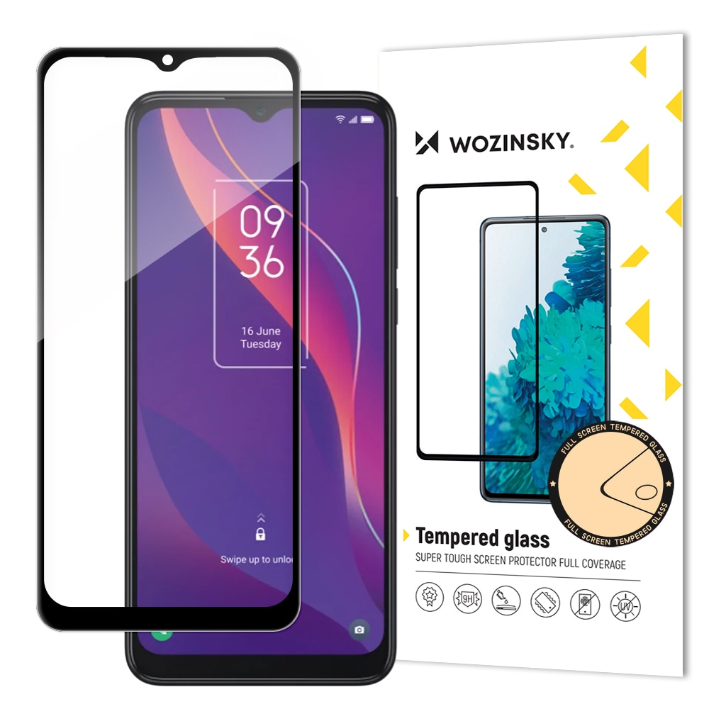 Wozinsky super tøff Full Lim herdet glass fullskjerm med ramme Case Friendly TCL 306 svart
