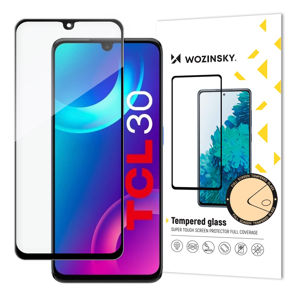Wozinsky super slitesterk Full Lim herdet glass fullskjerm med Case Friendly TCL 30 svart ramme