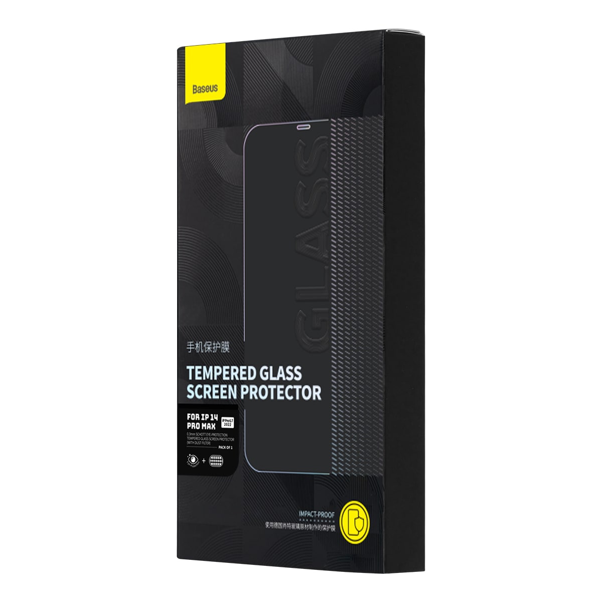 Herdet glass for 14 Pro Max med antiblått lysfilter og 0,3 mm høyttalerdeksel + ramme