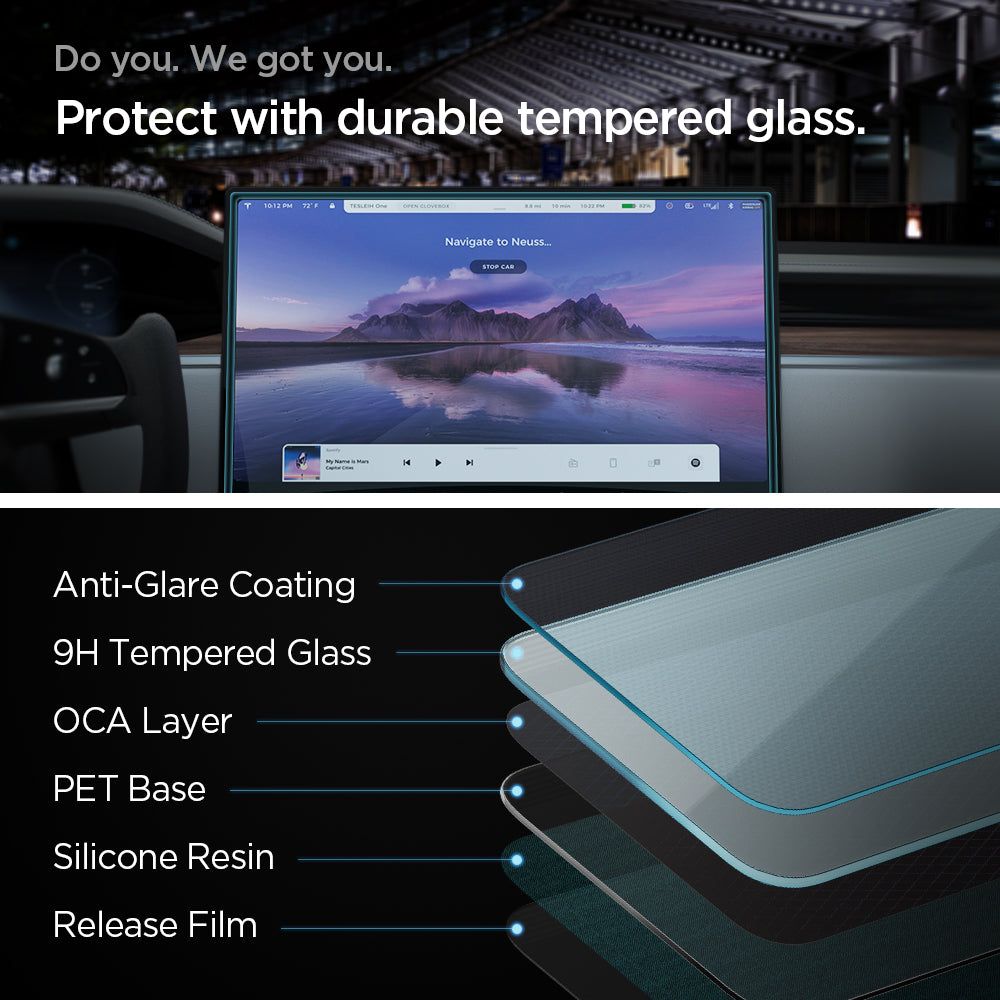 Spigen Glas.tR EZ Fit herdet glass for Tesla Model X 2022 / Model S 2021 - svart