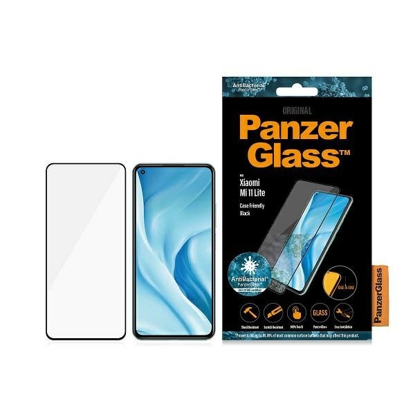 PanzerGlass E2E Vanlig herdet glass for Xiaomi Mi 11 Lite 5G antibakteriell - med svart ramme
