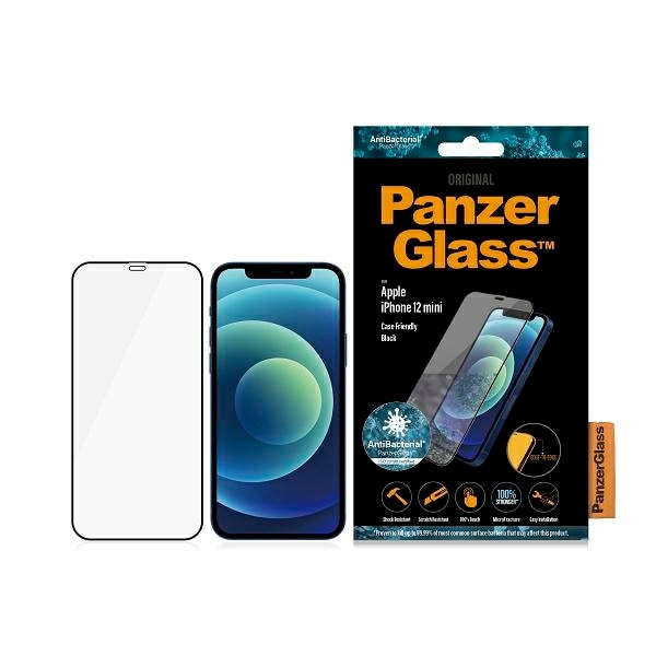 PanzerGlass E2E Super+ Microfracture antibakterielt herdet glass til iPhone 12 mini - svart ramme