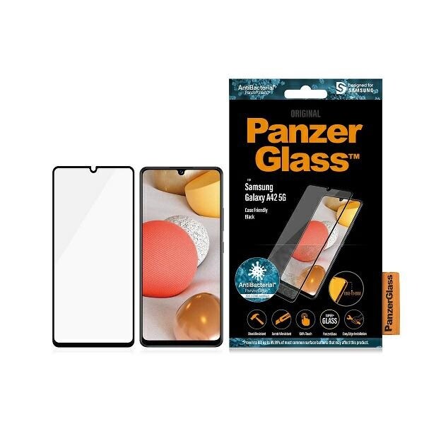 PanzerGlass E2E Super+ antibakterielt herdet glass for Samsung Galaxy A42 5G - med svart ramme