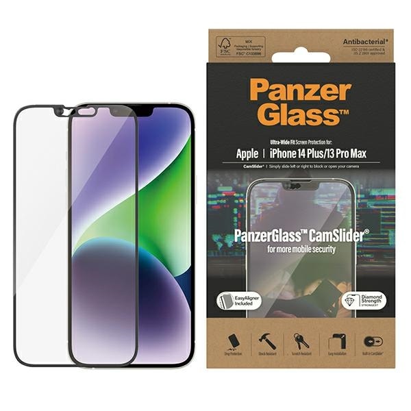 PanzerGlass Ultra-Wide Fit antibakterielt herdet glass med kameradeksel iPhone 14 Plus/13 Pro Max