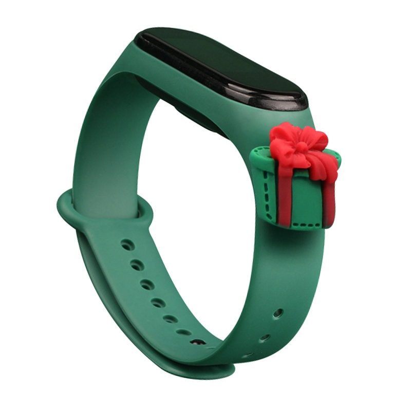 Strap Xmas for Xiaomi Mi Band 3 / 4 Christmas Silicone Strap Armbånd med gave - Mørkegrønn