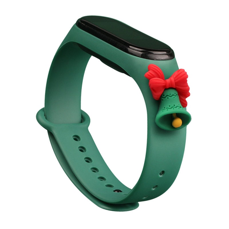 Strap Xmas for Xiaomi Mi Band 3 / 4 Christmas Silicone Strap Armbånd med bjelle - Mørkegrønn