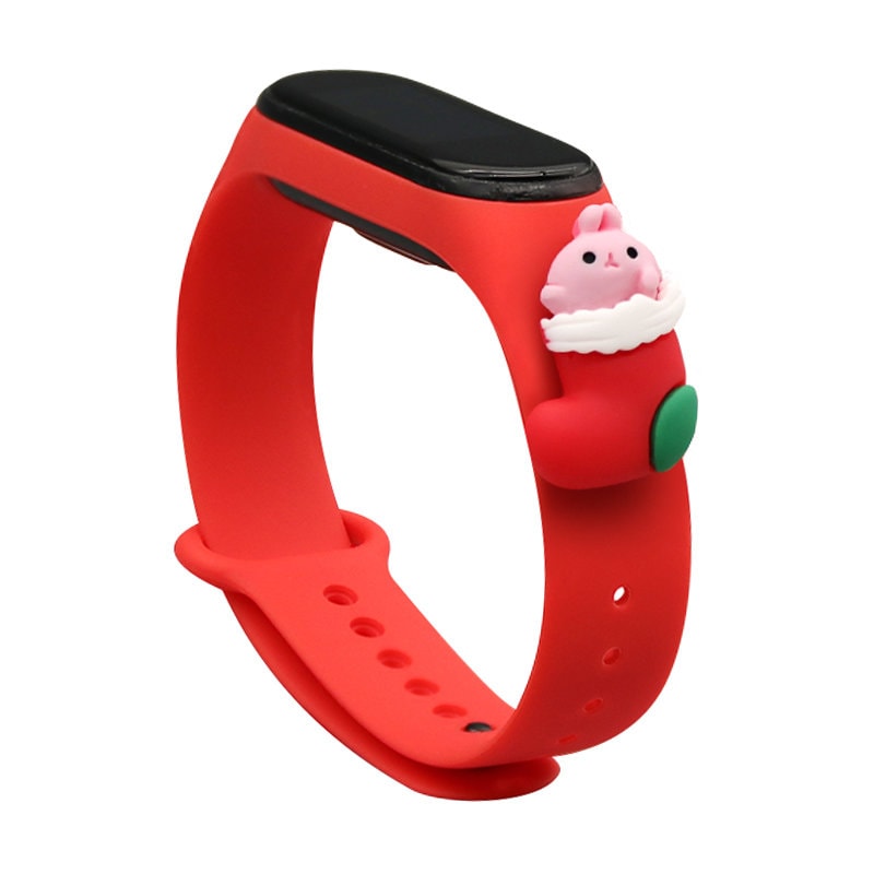 Strap Xmas for Xiaomi Mi Band 3 / 4 Christmas Silicone Strap Armbånd med sokk - Rød