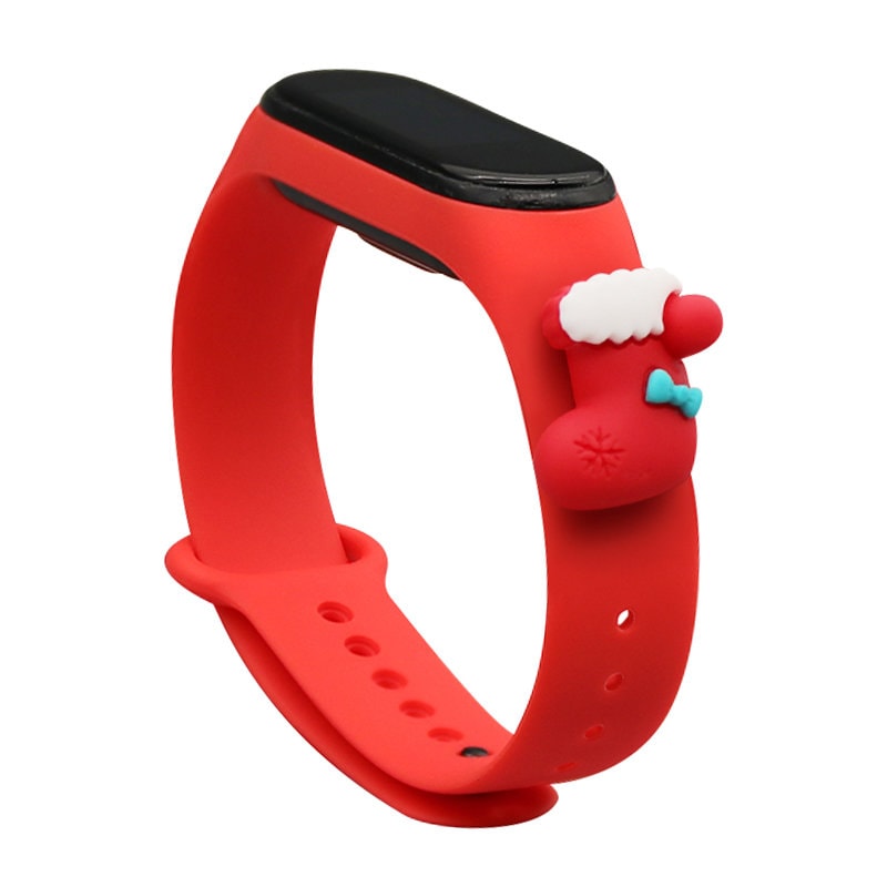 Strap Xmas for Xiaomi Mi Band 3 / 4 Christmas Silicone Strap Armbånd med sokk - Rød