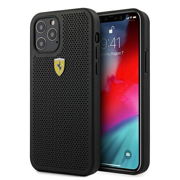 Ferrari FESPEHCP12MBK iPhone 12/12 Pro 6,1" svart/svart hardcase On Track Perforert