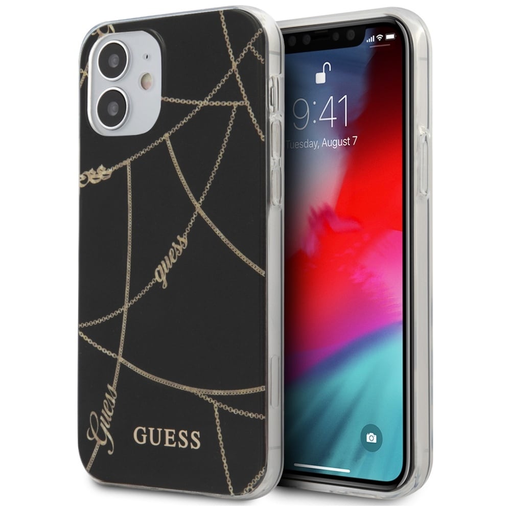 Guess GUHCP12SPCUCHBK iPhone 12 mini 5,4" svart/svart hardcase Gold Chain Collection