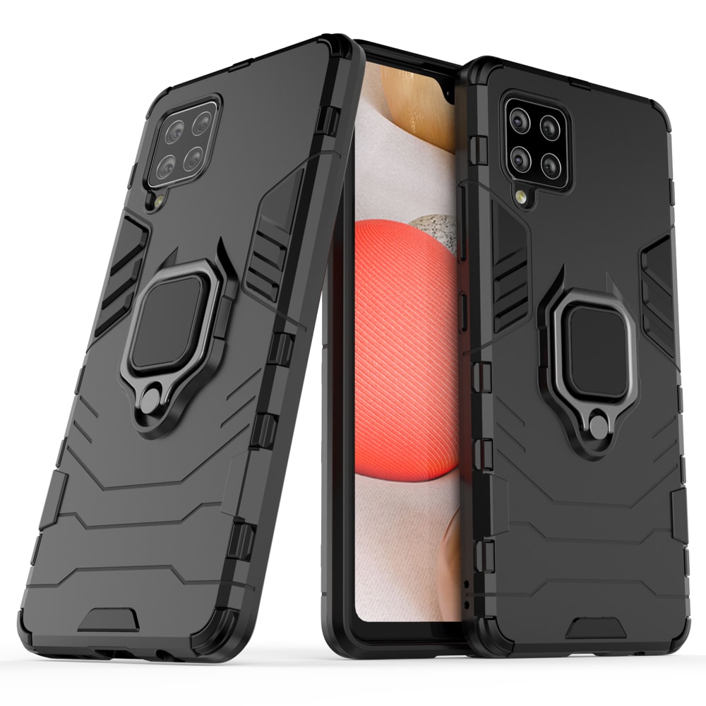 Ring Armor Case Kickstand Tough Rugged Cover for Samsung Galaxy A42 5G svart