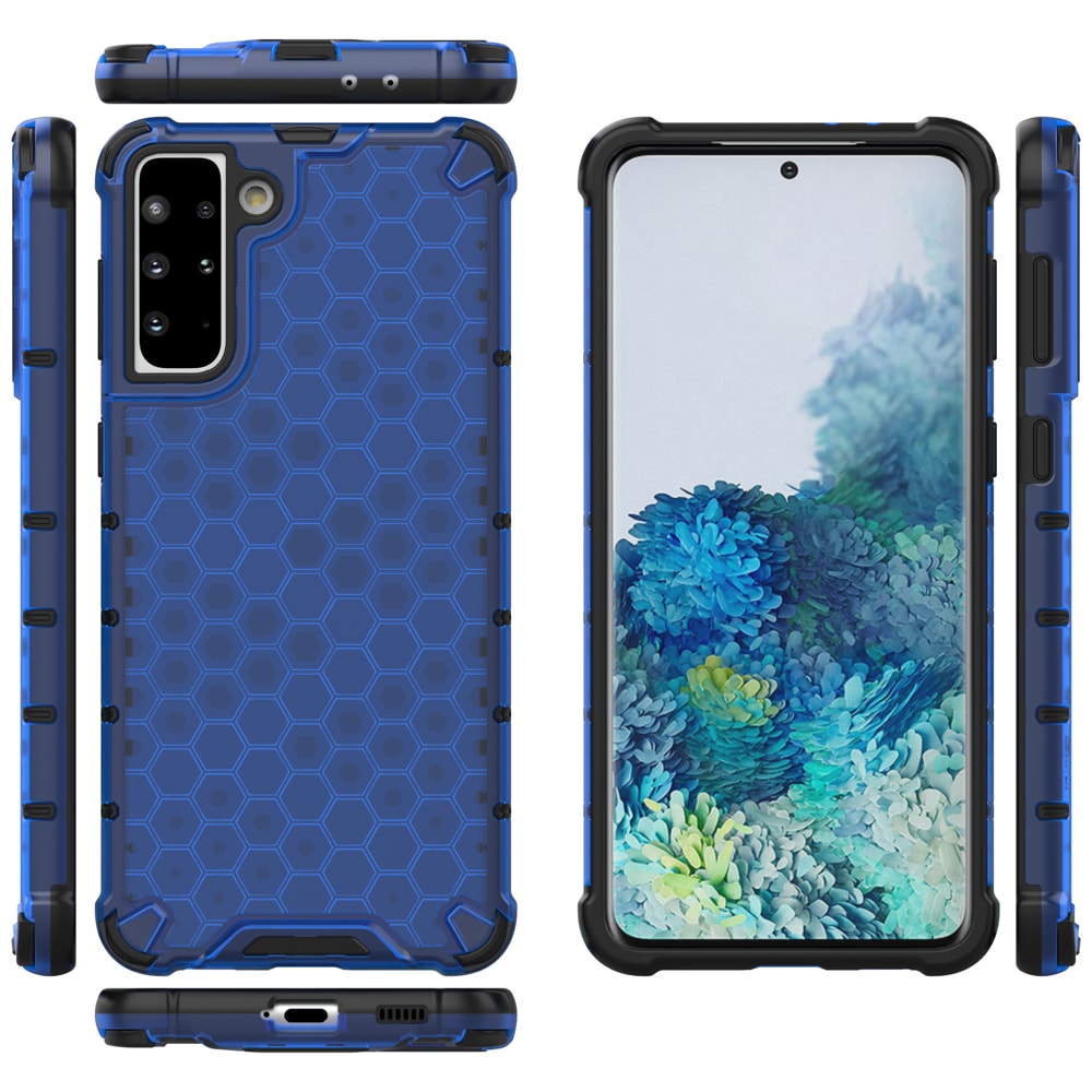 Honeycomb Case pansredeksel med TPU støtfanger for Samsung Galaxy S21 + 5G (S21 Plus 5G) blå