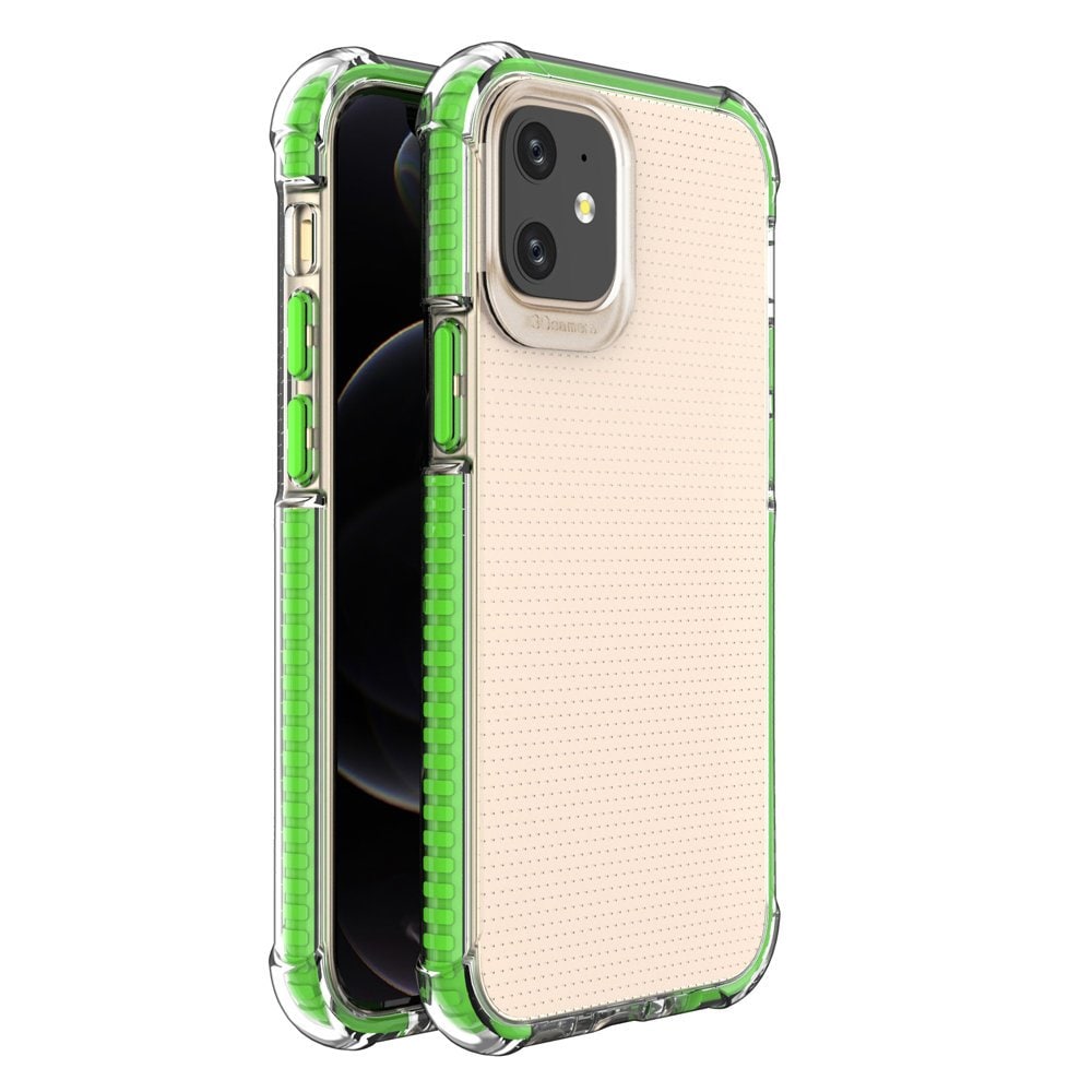 Spring Armor klart TPU gel robust beskyttelsesdeksel med fargerik ramme for iPhone 12 mini grønn