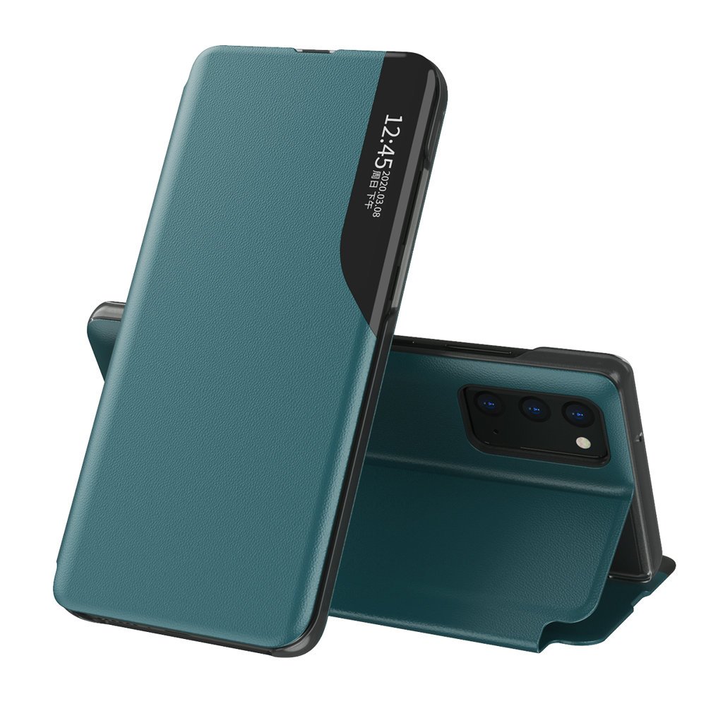 Eco Leather View Case elegant bokhylleveske med kickstand for Samsung Galaxy A72 4G grønn