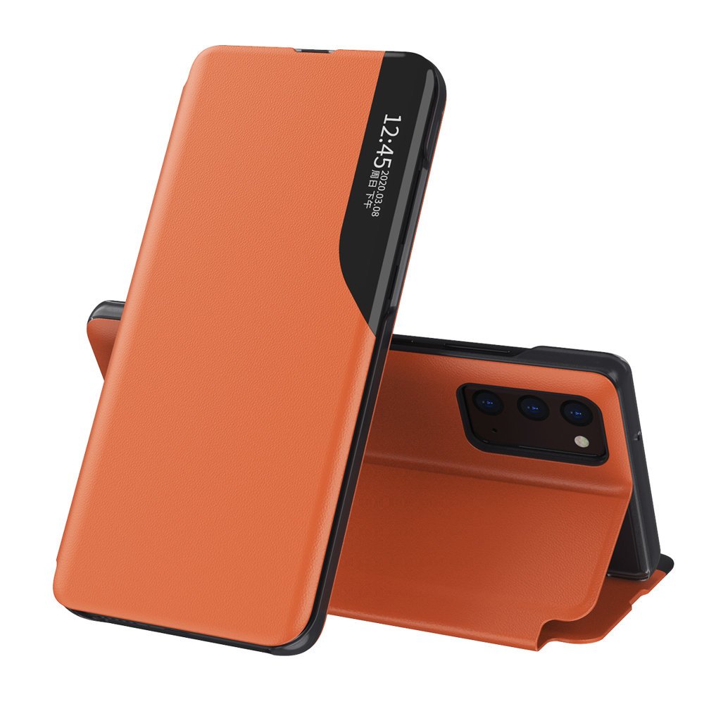 Eco Leather View Case elegant bokhylleveske med kickstand for Samsung Galaxy A72 4G oransje