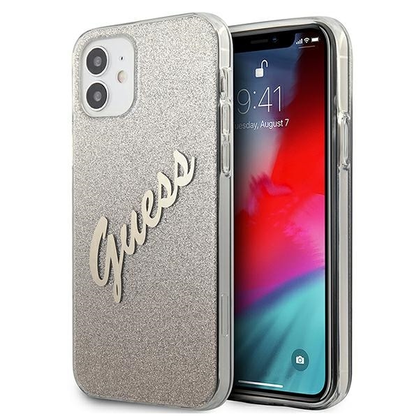 Guess GUHCP12SPCUGLSGO iPhone 12 mini 5,4" gull/gull hardcase Glitter Gradient Script