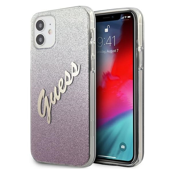 Guess GUHCP12SPCUGLSPI iPhone 12 mini 5,4" rosa/rosa hardcase Glitter Gradient Script