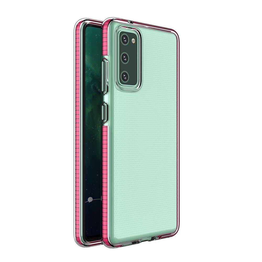 Spring Case klart TPU gel beskyttende deksel med fargerik ramme for Samsung Galaxy A72 4G lys rosa