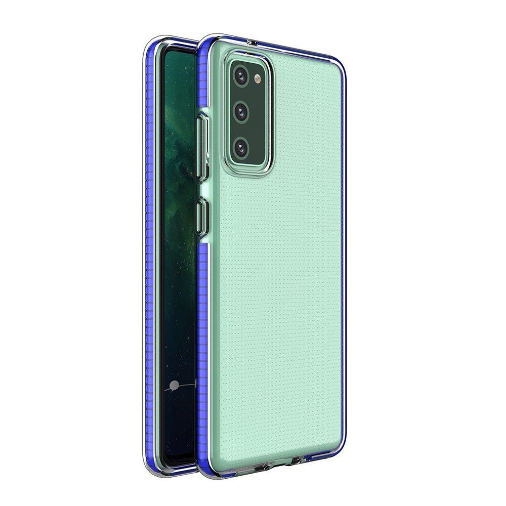 Spring Case klart TPU gelbeskyttelsesdeksel med fargerik ramme for Samsung Galaxy A72 4G mørkeblå