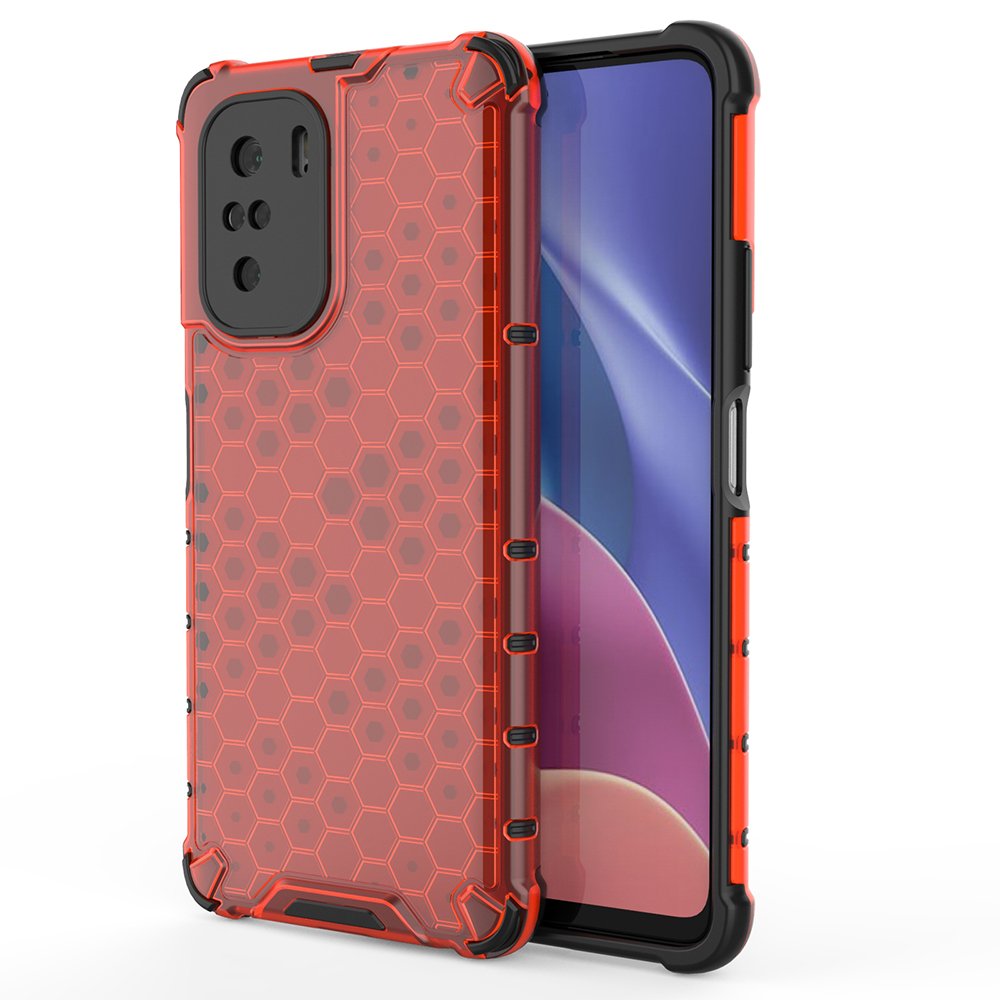 Honeycomb Case med TPU støtfanger til Xiaomi Redmi K40 Pro + / K40 Pro / K40 / Poco F3 rød