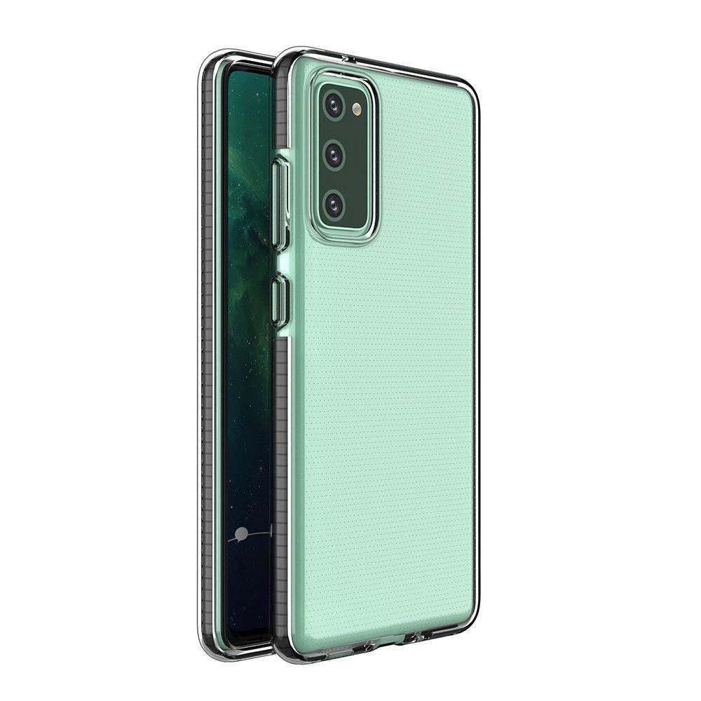 Spring Case klart TPU gelbeskyttelsesdeksel med fargerik ramme for Samsung Galaxy A02s EU svart
