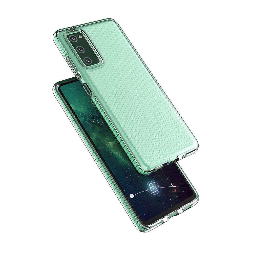 Spring Case klart TPU gelbeskyttelsesdeksel med fargerik ramme for Samsung Galaxy A02s EU mørkrosa