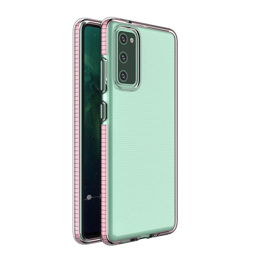 Spring Case klart TPU gelbeskyttelsesdeksel med fargerik ramme for Samsung Galaxy A02s EU lys rosa