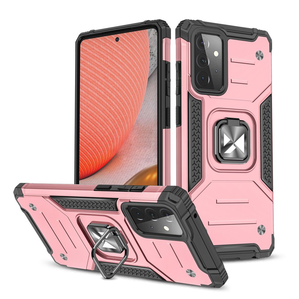 Wozinsky Ring Armor Case Kickstand Tough Rugged Cover for Samsung Galaxy A72 4G rosa