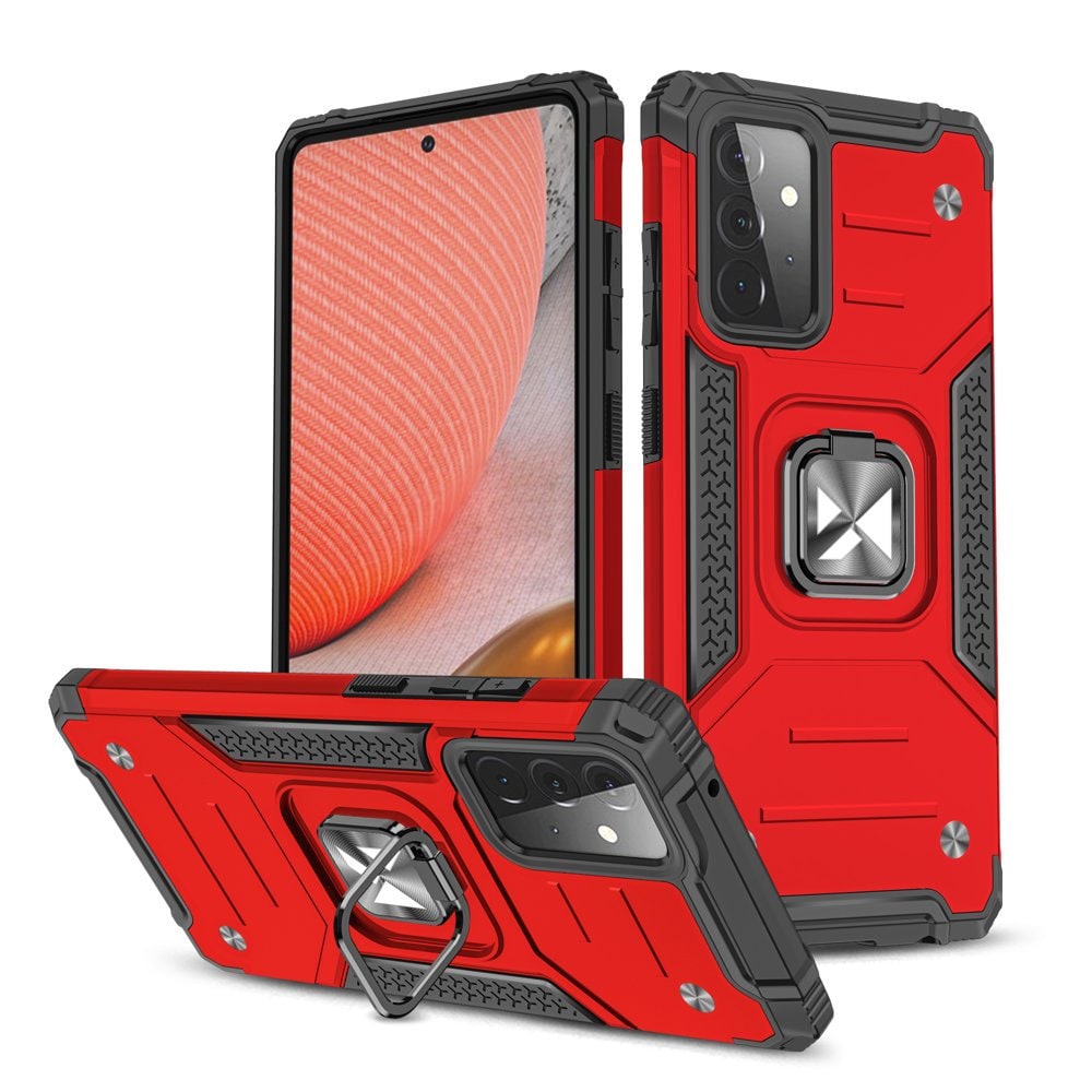 Wozinsky Ring Armor Case Kickstand Tough Rugged Cover for Samsung Galaxy A72 4G rød