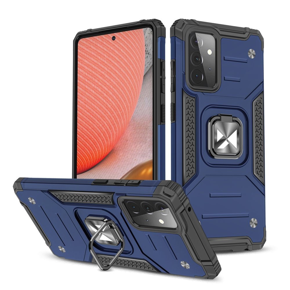 Wozinsky Ring Armor Case Kickstand Tough Rugged Cover for Samsung Galaxy A72 4G blå