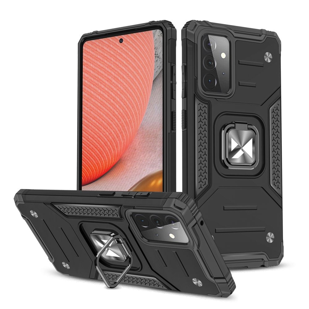 Wozinsky Ring Armor Case Kickstand Tough Rugged Cover for Samsung Galaxy A72 4G svart