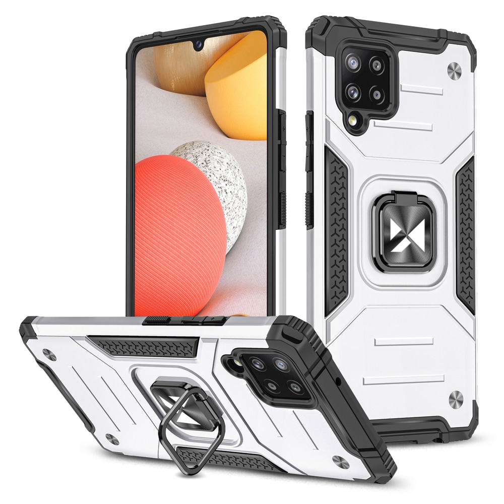 Wozinsky Ring Armor Case Kickstand Tough Rugged Cover for Samsung Galaxy A42 5G sølv