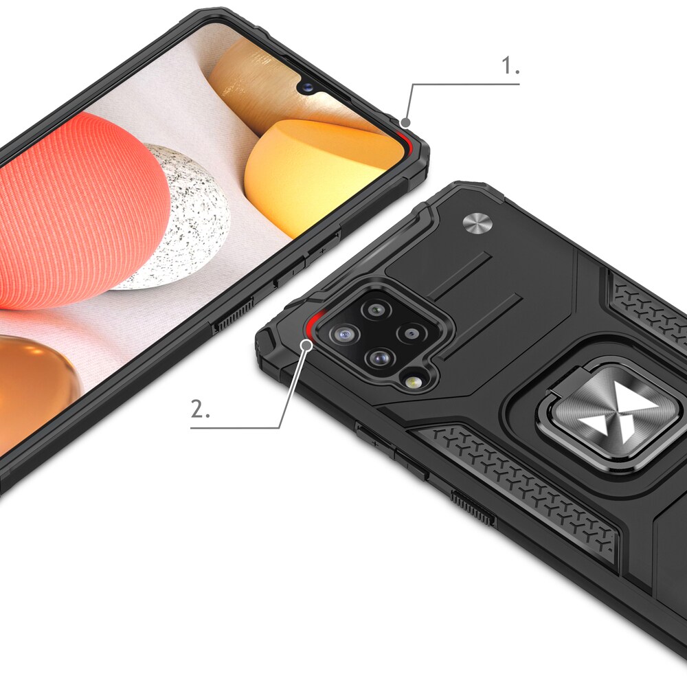 Wozinsky Ring Armor Case Kickstand Tough Rugged Cover for Samsung Galaxy A42 5G sølv