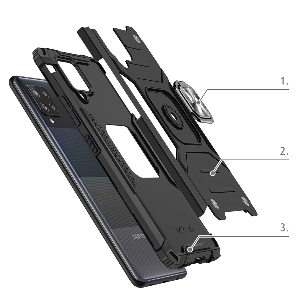 Wozinsky Ring Armor Case Kickstand Tough Rugged Cover for Samsung Galaxy A42 5G blå