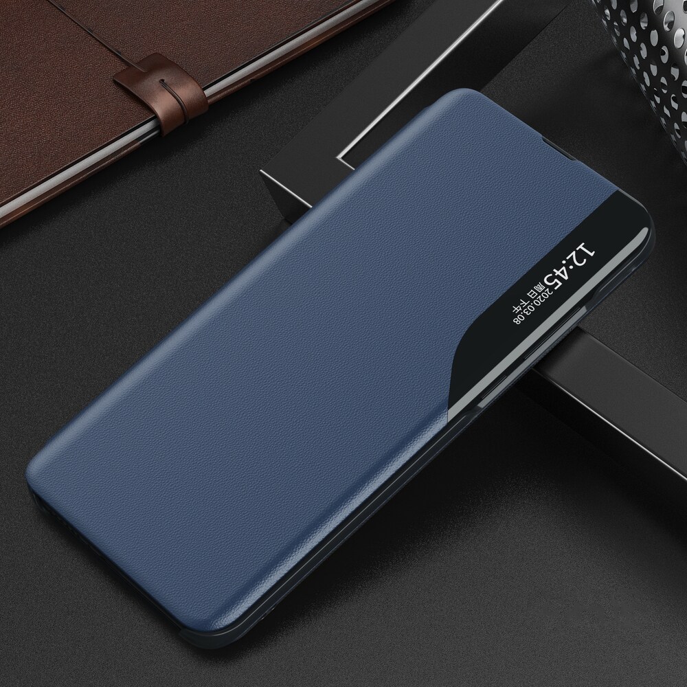 Eco Leather View Case elegant bokhylleveske med kickstand for Samsung Galaxy A22 4G blå