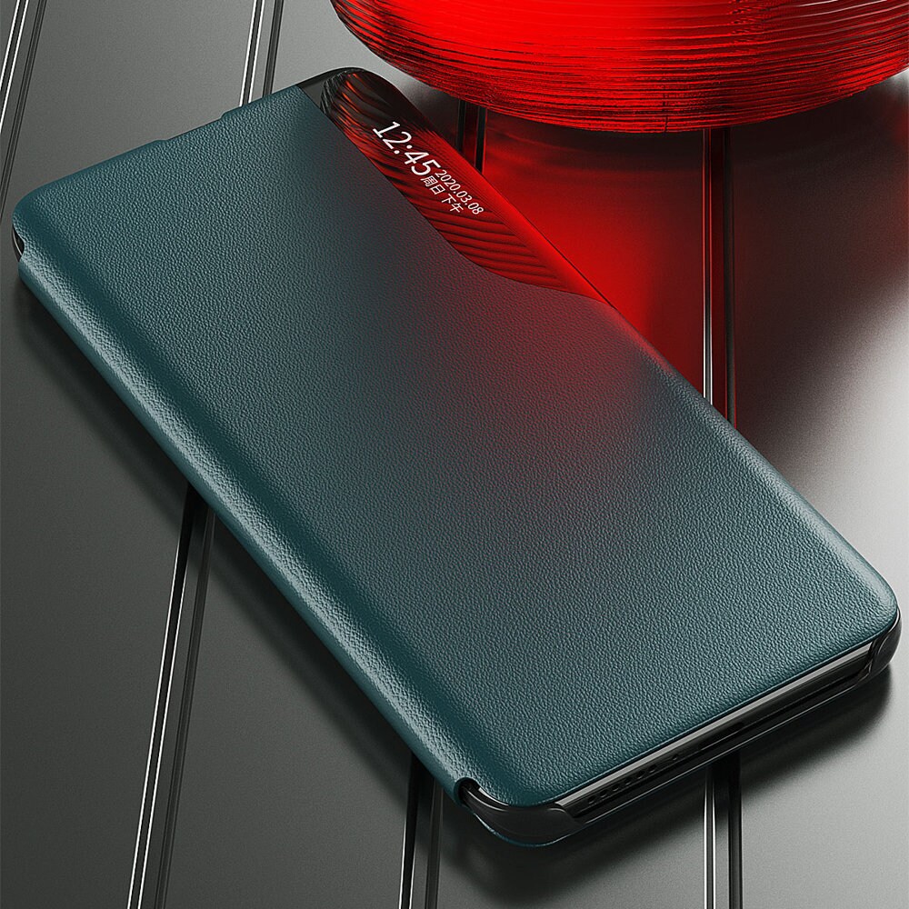 Eco Leather View Case elegant bokhylleveske med kickstand for Samsung Galaxy A22 4G blå